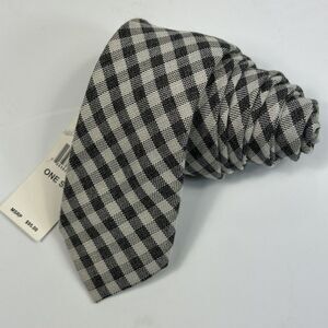 TED BAKER Silk Blend Tie‎ Mens Skinny Necktie Gray Gingham Plaid NWT $95